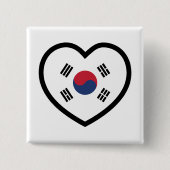 Badge Carré 5 Cm South Korea Flag Heart (Devant)