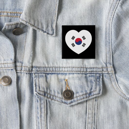 Badge Carré 5 Cm South Korea Flag Heart (En situation)