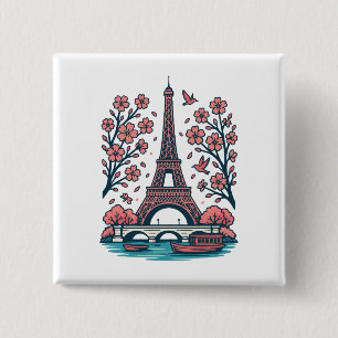 Badge Carré 5 Cm Souvenir parisien Tour Eiffel Paris Cherry Tree