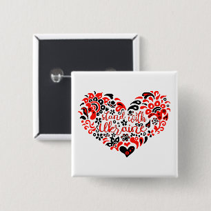 Badge Carré 5 Cm Soyez avec l'Ukraine lettrage et coeur