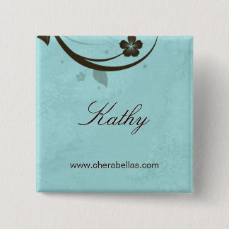 Badge Carré 5 Cm Spa du salon Nom Balise Bouton Broche bleu eau