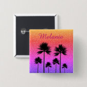 Badge Carré 5 Cm Sparkly Palm Trees Gradient Sunset Personalised (Devant & derrière)