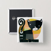 Badge Carré 5 Cm Spectres de chat noir (Devant & derrière)