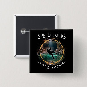 Badge Carré 5 Cm Spelunker, Grottes et découverte Spelunker Naturel