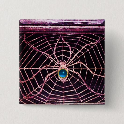Badge Carré 5 Cm SPIDER ET WEB Bleu Sapphire Noir (Devant)