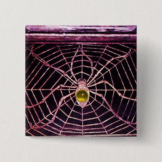 Badge Carré 5 Cm SPIDER ET WEB Jaune Topaz Noir (Devant)