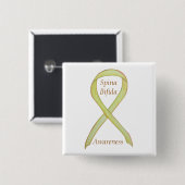 Badge Carré 5 Cm Spina Bifida Sensibilisation Jaune Épingles à ruba (Devant & derrière)