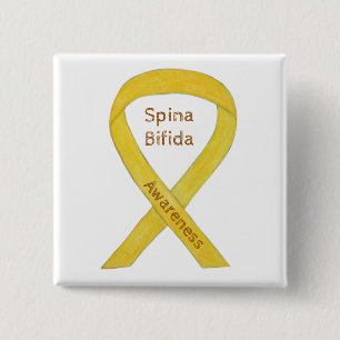 Badge Carré 5 Cm Spina Bifida Sensibilisation Jaune Épingles à ruba