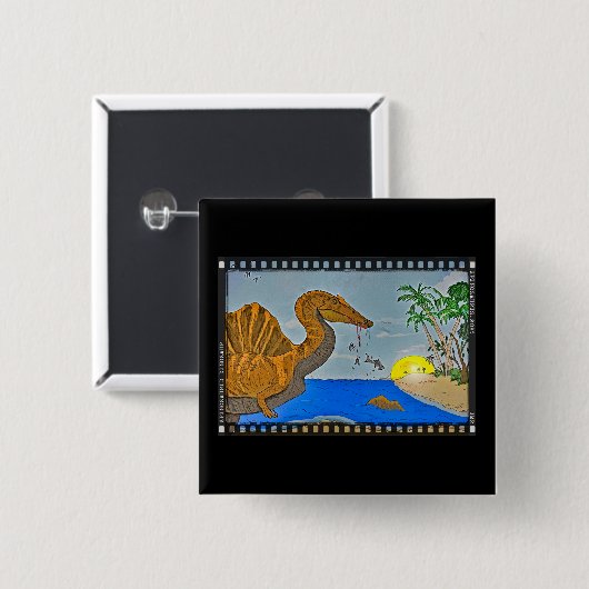 Badge Carré 5 Cm Spinosaurus Film Reel Dinosaur Button Pin (Devant & derrière)