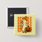 Badge Carré 5 Cm Spooky Duck in Beanie with Pumpkin Button (Devant & derrière)