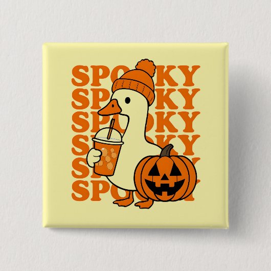 Badge Carré 5 Cm Spooky Duck in Beanie with Pumpkin Button (Devant)