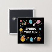 Badge Carré 5 Cm Spring Time Fun Easter | Pascua Primavera (Devant & derrière)