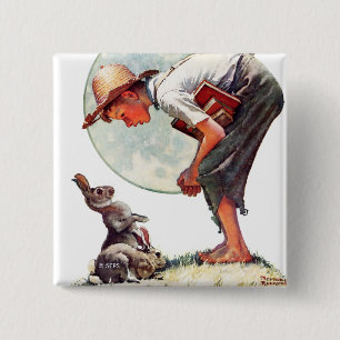 Badge Carré 5 Cm Springtime, garçon 1935 avec le lapin