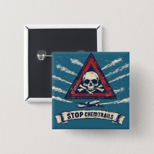 Badge Carré 5 Cm Square Stop Chemtrails Button (Devant & derrière)