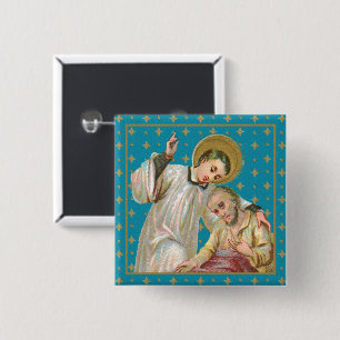Badge Carré 5 Cm St. Aloysius Gonzaga & Victime de la Peste (M 006)