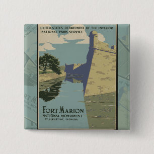 Badge Carré 5 Cm St. Augustine Florida Poster du fort espagnol