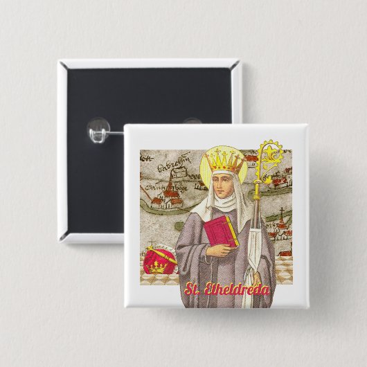 Badge Carré 5 Cm St. Etheldreda (Audrey) (P 003) (Devant & derrière)