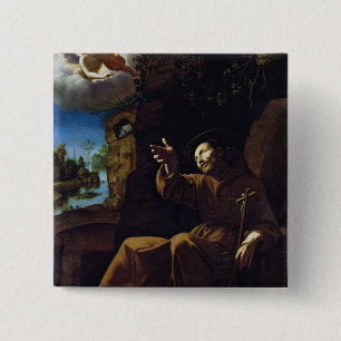 Badge Carré 5 Cm St Francis d'Assisi a consolé par un ange