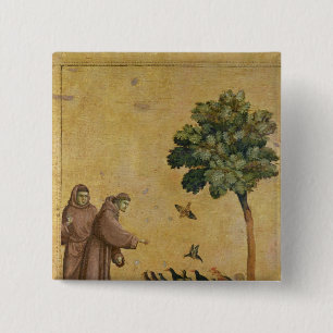 Badge Carré 5 Cm St Francis d'Assisi prêchant aux oiseaux