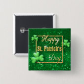 Badge Carré 5 Cm St. Patrick's Day Gold Shamrock (Devant & derrière)