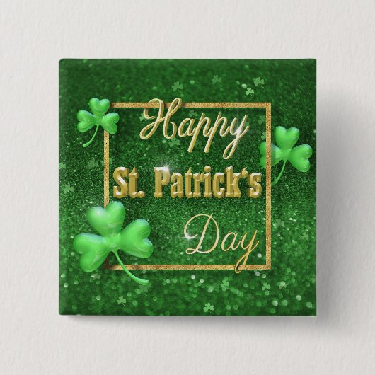 Badge Carré 5 Cm St. Patrick's Day Gold Shamrock (Devant)
