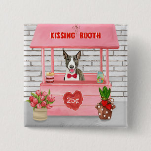 Badge Carré 5 Cm Stand de baisers de chien Bull Terrier pour la Sai