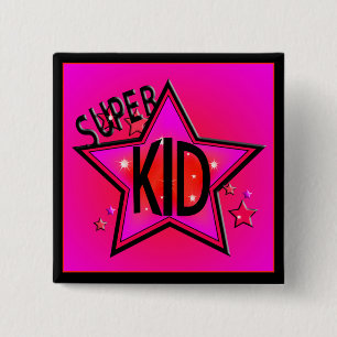 Badge Carré 5 Cm Star Super Kid Pink Sq Button