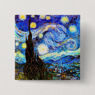 Badge Carré 5 Cm Starry Night Van Gogh Art