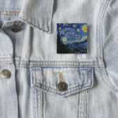 Badge Carré 5 Cm Starry Night Vincent van Gogh Peinture (En situation)