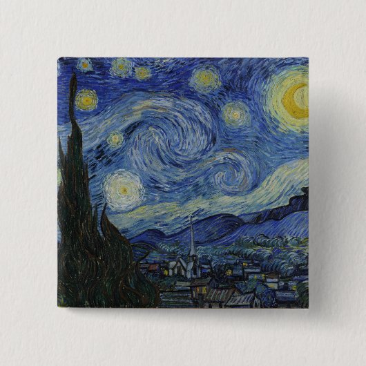 Badge Carré 5 Cm Starry Night Vincent van Gogh Peinture (Devant)