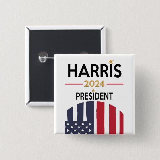 Badge Carré 5 Cm Stars and Stripes Kamala Harris pour Président 202 (Devant & derrière)