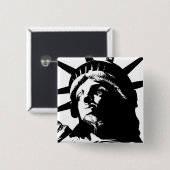 Badge Carré 5 Cm Statue d'Art Pop Noir & Blanc de la Liberté (Devant & derrière)