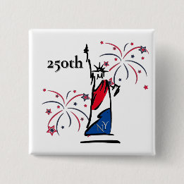 Badge Carré 5 Cm Statue de la Liberté avec feux d'artifice 250e ann