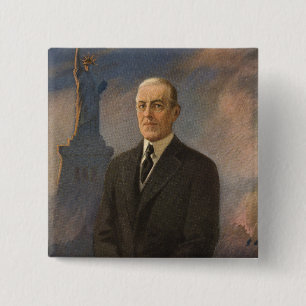 Badge Carré 5 Cm Statue de la Liberté et président Woodrow Wilson