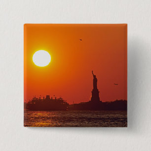 Badge Carré 5 Cm Statue de la Liberté, port de New York, NY, États-