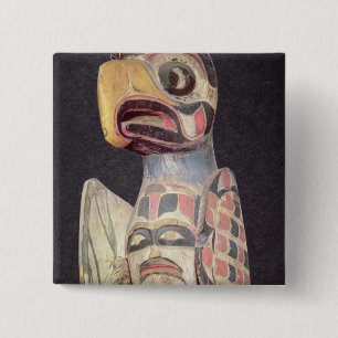 Badge Carré 5 Cm Statue de "Thunderbird" de Haida (bois peint)