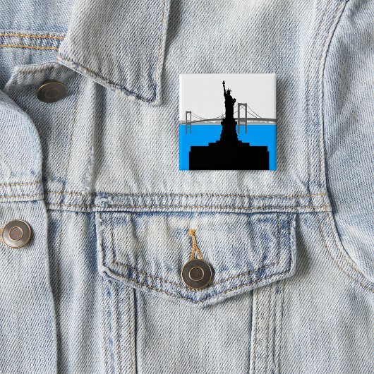 Badge Carré 5 Cm Statue of Liberty Silhouette New York Skyline