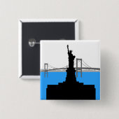 Badge Carré 5 Cm Statue of Liberty Silhouette New York Skyline (Devant & derrière)