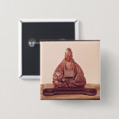 Badge Carré 5 Cm Statue posée de la période de Basho Edo (Devant & derrière)