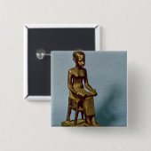Badge Carré 5 Cm Statue posée d'Imhotep tenant un ouvert (Devant & derrière)