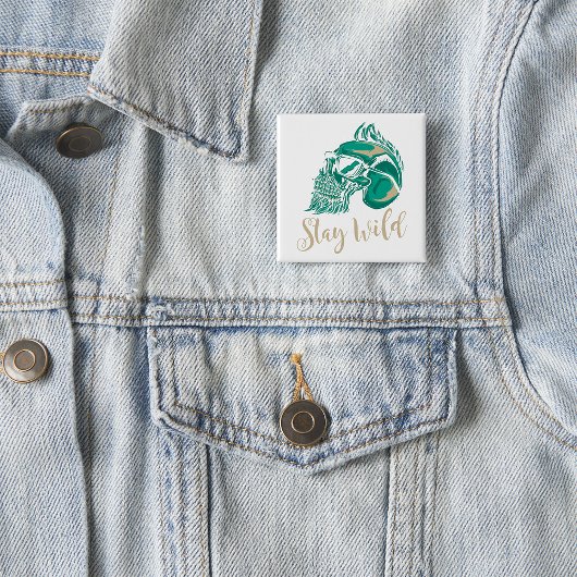 Badge Carré 5 Cm Stay Wild Modern Bearded Skull