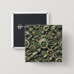 Badge Carré 5 Cm Steampunk Industrial Green Clocwork Gears