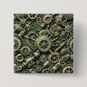 Badge Carré 5 Cm Steampunk Industrial Green Clocwork Gears (Devant)