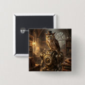 Badge Carré 5 Cm steampunk owl clockwork art button (Devant & derrière)