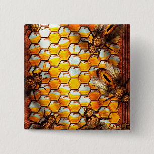 Badge Carré 5 Cm Steampunk - rucher - la ruche