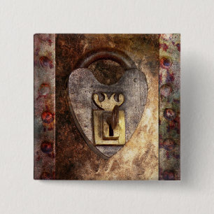 Badge Carré 5 Cm Steampunk - serrurier - la clé à mon coeur