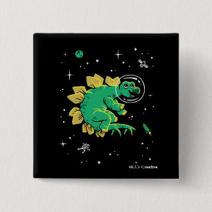Badge Carré 5 Cm Stegosaurus Dinos Tan Vert Dans L'Espace
