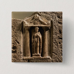 Badge Carré 5 Cm Stele votif de marbre et de grès avec le figu