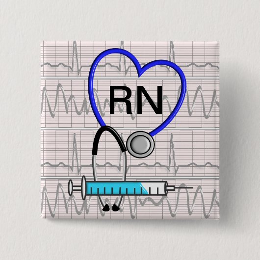 Badge Carré 5 Cm Stéthoscope de bouton d'infirmier autorisé (Devant)