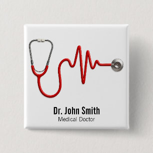 Badge Carré 5 Cm Stethoscope ECG Wave EKG Médicale Heartbeat Line